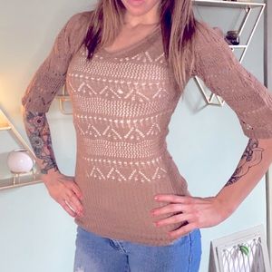 Vanity quarter sleeve knit top - Light Brown - Size S